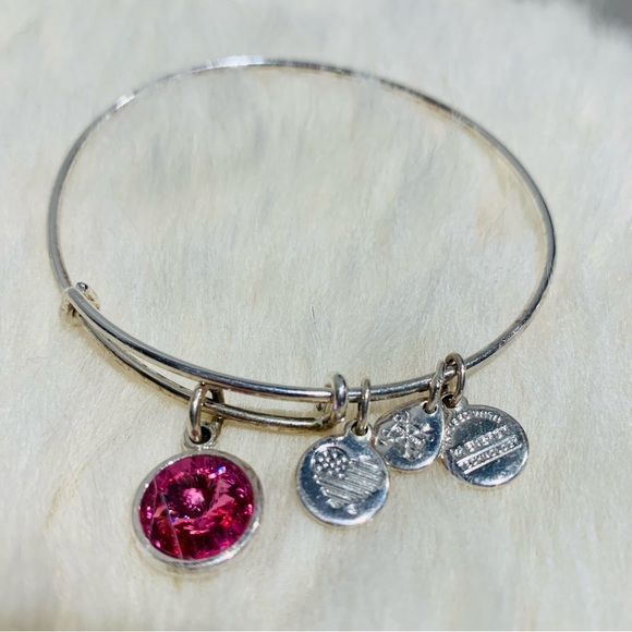 Alex and Ani October Rose Crystal Birthstone Charm Bracelet in Adjustable Silver - Picture 10 of 10